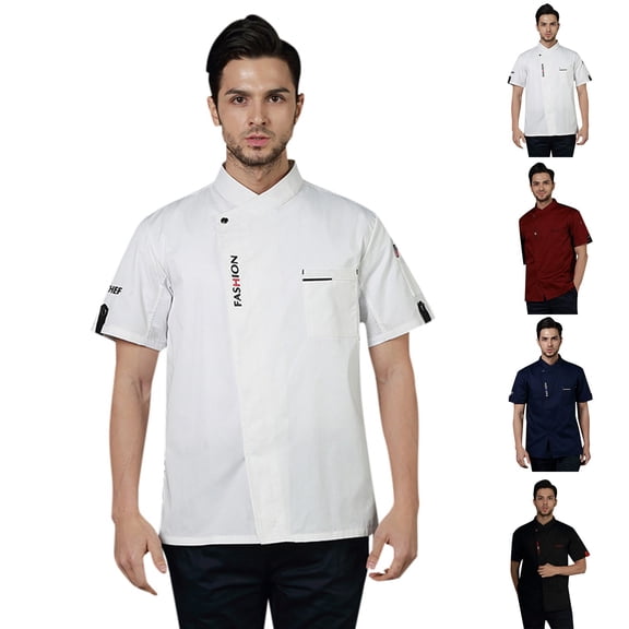 Chef Shirts for Men Classic Restaurant Kitchen Work Clothes Unisex Chef Jacket Long Sleeve Kitchen with Distinctive Red Buttons for Hotel Restaurant Staff,White,XL