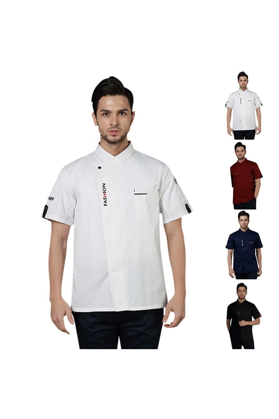 Chef Shirts for Men Classic Restaurant Kitchen Work Clothes Unisex Chef Jacket Long Sleeve Kitchen with Distinctive Red Buttons for Hotel Restaurant Staff,White,XL