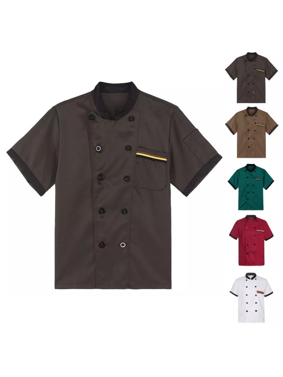 Chef Shirts for Men Lightweight Short Sleeve Unisex Chef Coat Button Stand Collar Restaurant Working Chefs Jacket