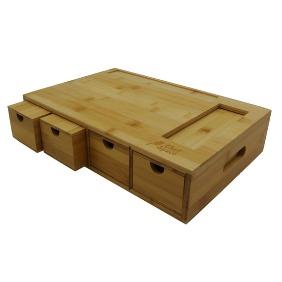 Chef Space Bamboo Cutting Board with Space Saving Storage Trays
