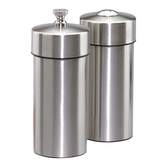 Chef Specialties 29900 5. 5 Inch - 14 cm FuturaBrushed Stainless Pepper Mill Salt Shaker Set