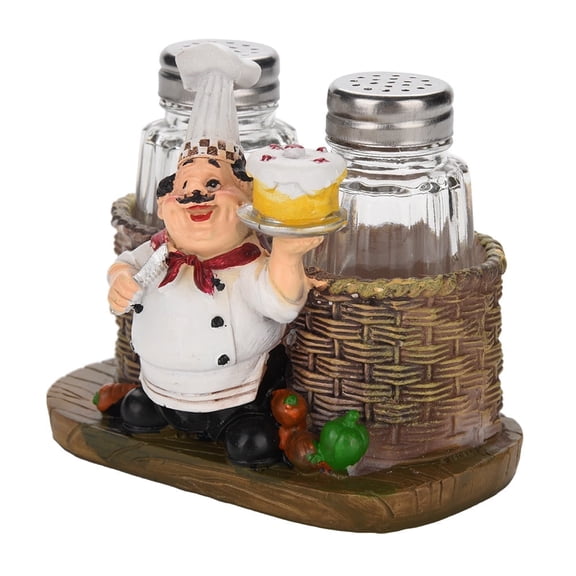Chef Statue Resin Crafts Salt and Pepper Shakers Set Cute Chef Statue Salt and Pepper Bottle Holder Ornaments Collectible Statues for Restaurant Decoration Craft Kitchen Decor A