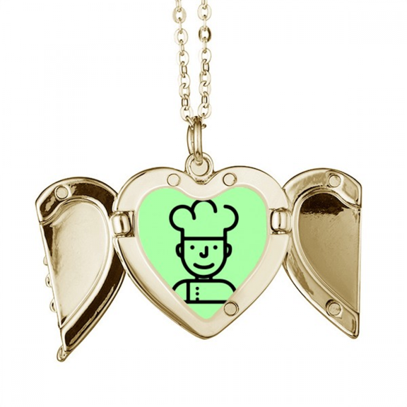 Chef Stick Drawing Brief Concise Amusing Folded Wings Peach Heart Pendant Necklace