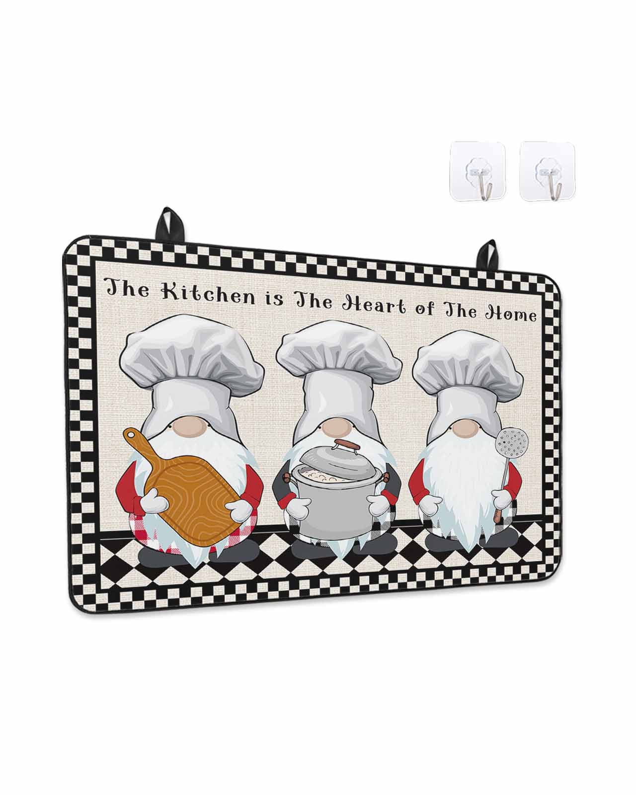 The Chef Stove Top Covers for Electric Stove, 28'x20'' Gnome Kitchen Black Buffalo Plaid Glass Ceramic Stove Cover Foldable Rubber Mat Heat Resistant Cooktop Protector for Kitchen