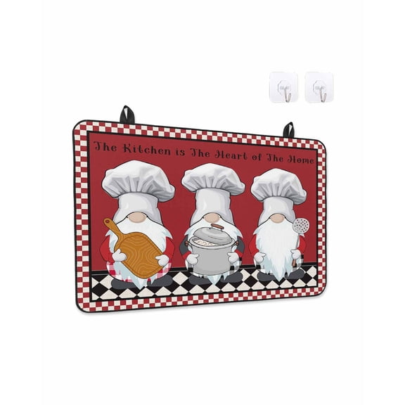 The Chef Stove Top Covers for Electric Stove, 28'x20'' Gnome Kitchen Black Buffalo Plaid Red Glass Ceramic Stove Cover Foldable Rubber Mat Heat Resistant Cooktop Protector for Kitchen