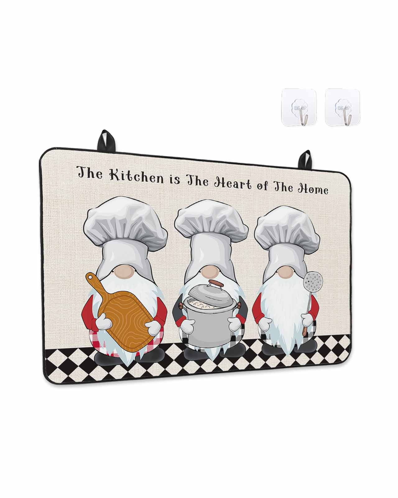 The Chef Stove Top Covers for Electric Stove, 28'x20'' Gnome Kitchen Linen Black Buffalo Plaid Glass Ceramic Stove Cover Foldable Rubber Mat Heat Resistant Cooktop Protector for Kitchen
