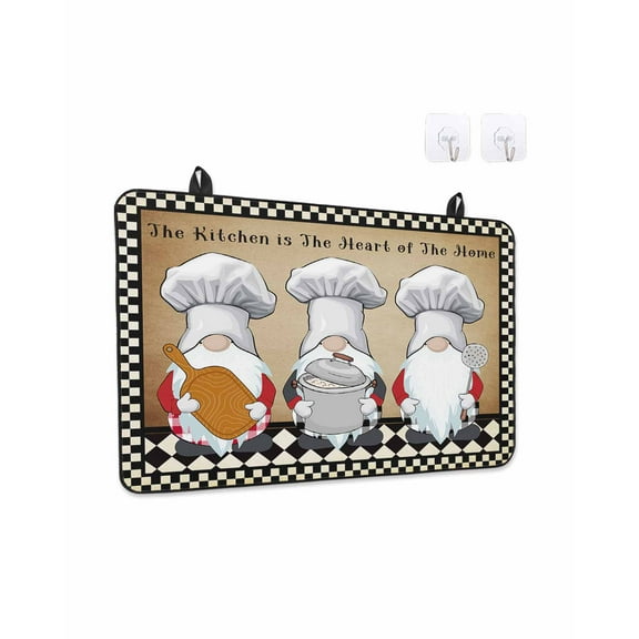 The Chef Stove Top Covers for Electric Stove, 28'x20'' Gnome Kitchen Retro Black Buffalo Plaid Glass Ceramic Stove Cover Foldable Rubber Mat Heat Resistant Cooktop Protector for Kitchen