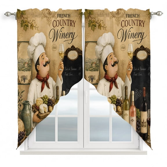 Chef Swag Valances for Windows 2 Pack Wine Bottles Grapes Cheese Rustic Farmhouse Swag Kitchen Curtains 36 Inches Long Rod Pocket Short Window Treatment for Kitchen Bathroom 36"x36"