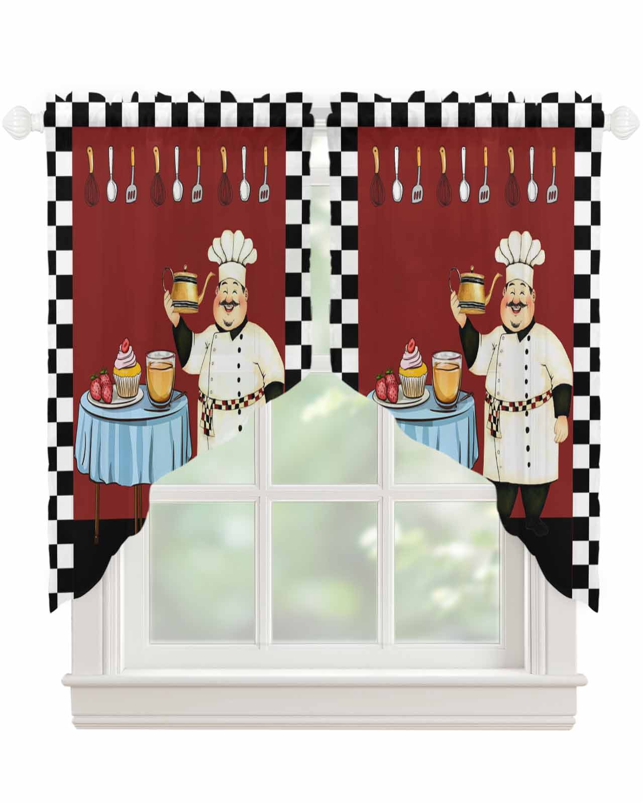 Chef Swag Valances for Windows, Cartoon Red Food Cooking Black White ...