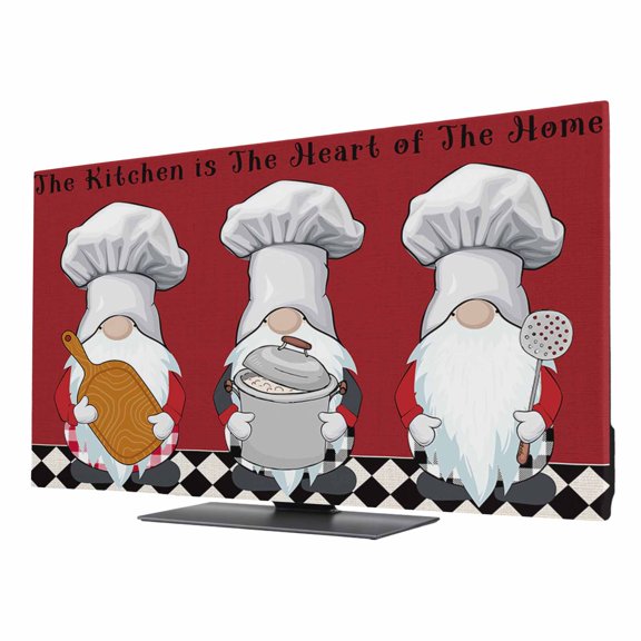 The Chef TV Dust Cover 24 Inch, Gnome Kitchen Black Buffalo Plaid Red Computer Monitor Cover Dustproof Stretchable Indoor TV Screen Protector for LED LCD Universal Monitors