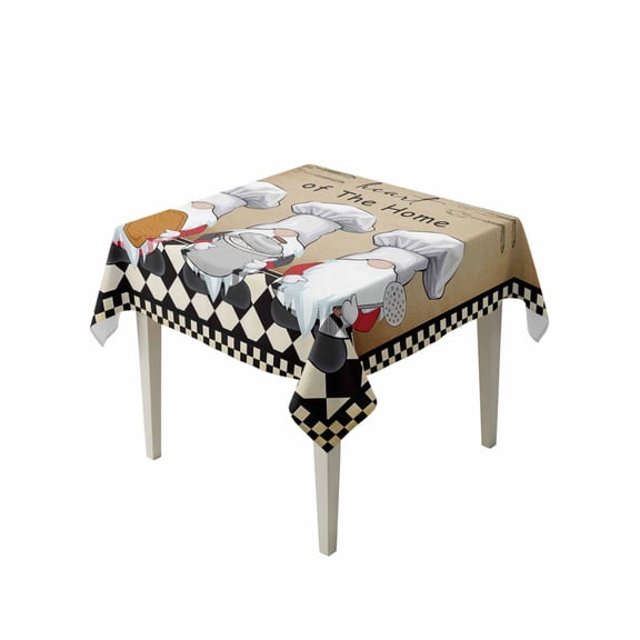 The Chef Table Cloth 54x54 Inch Square, Gnome Kitchen Retro Black Buffalo Plaid Waterproof Tablecloth Washable Table Cover for Party Picnic Dinner Decor