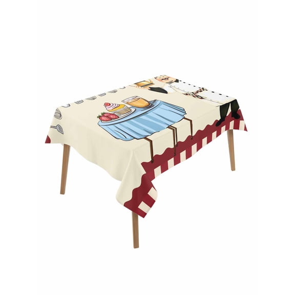 Chef Table Cloth, Red Fruit Cake Hat Kitchen Gourmet Vintage Waterproof Tablecloth for Rectangle Tables, Reusable Washable Fabric Table Cover for Restaurant Kitchen Dining Tables 60"x102"