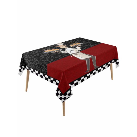 Chef Table Cloth, Waterproof Tablecloth for Rectangle Tables, Cartoon Cute Watercolor Cooking Red Black Reusable Washable Fabric Table Cover for Restaurant Kitchen Dining Tables 60"x120"