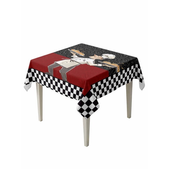 Chef Table Cloth, Waterproof Tablecloth for Square Tables, Cartoon Cute Watercolor Cooking Red Black Reusable Washable Fabric Table Cover for Restaurant Kitchen Dining Tables 54"x54"