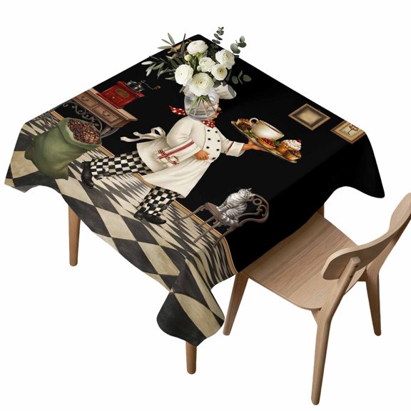 Chef Table Cloth, Waterproof Tablecloth for Square Tables, Funny Chef Food Farmhouse Black Buffalo Checkered Washable Fabric Table Cover for Restaurant Kitchen Dining Tables 60"x60"
