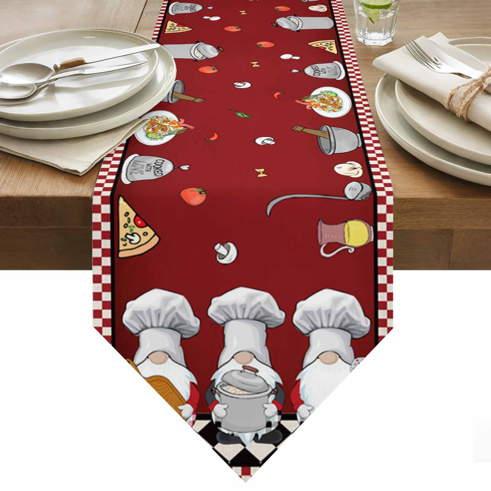 Restaurant Rack Table Runner The Chef Table Runner 120 Inches Long Gnome Kitchen Black Buffalo Plaid ...