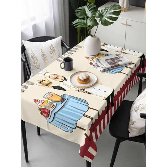 Chef Tablecloth Rectangle Table Cloths 54x108, Waterproof Tablecloth Outdoor Table Cloth, Red Fruit Cake Hat Kitchen Gourmet Vintage Washable Table Cover for Kitchen Dinning Party