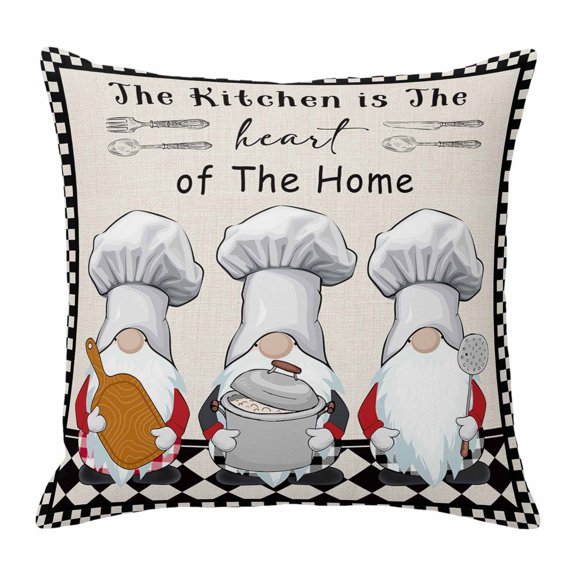The Chef Throw Pillow Cover Gnome Kitchen Black Buffalo Plaid Cotton Linen Cushion Cover Throw Pillow Case with Invisible Zipper for Couch Sofa Bed Chair Car 16x16 Inch