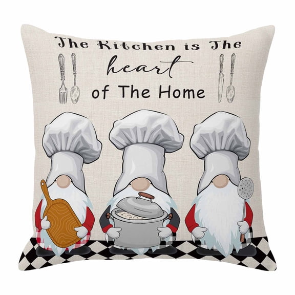 The Chef Throw Pillow Cover Gnome Kitchen Linen Black Buffalo Plaid Cotton Linen Cushion Cover Throw Pillow Case with Invisible Zipper for Couch Sofa Bed Chair Car 20x20 Inch