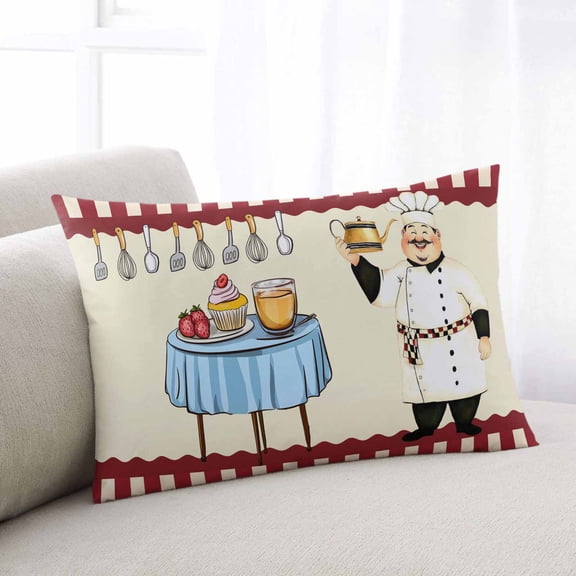 Chef Throw Pillow Covers, Red Fruit Cake Hat Kitchen Gourmet Vintage Soft Breathable Pillow Cases with Invisible Zipper for Sleeping, Toddler Pillowcases for Couch Bed Sofa Chair 12x20 Inches