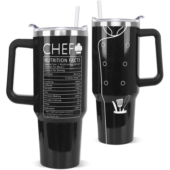 Chef Tumbler with Handle 40oz - Insulated Coffee Travel Mug, Cook-Themed Gift for Chefs, Home Cooks, Cooking Lovers, Culinary Students (Men & Women) - Anniversary, Christmas or Birthday Gift