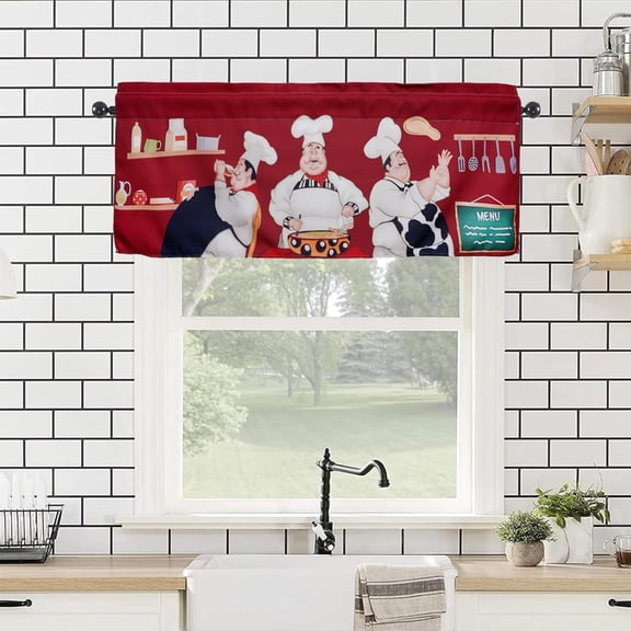 Chef Valances 54" W x 18" L - Chef Kitchen Curtains Valance for Windows Rod Pocket Chef Kitchen Decor Decorations
