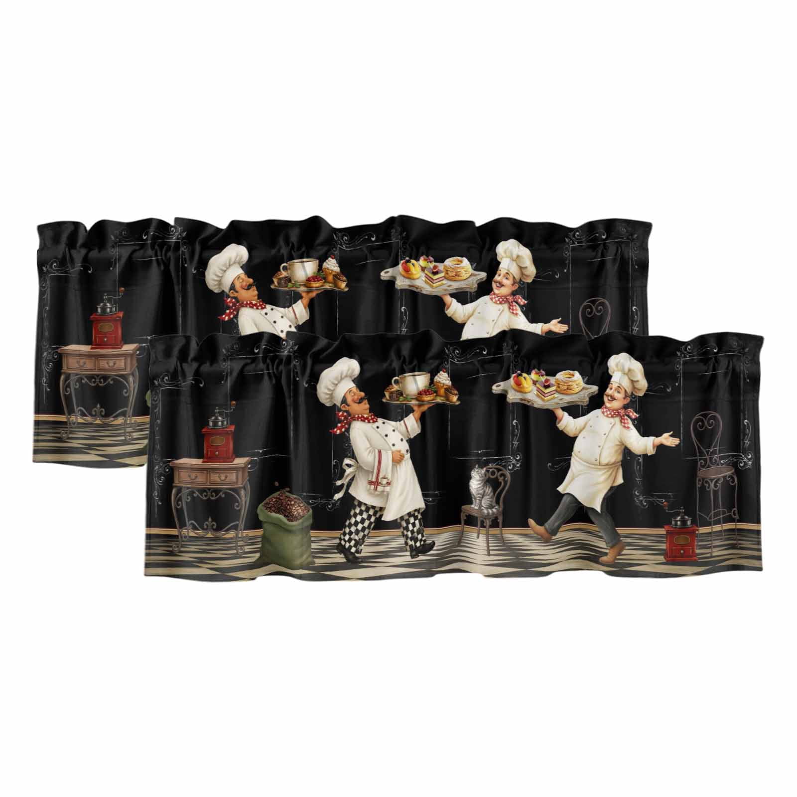 Chef Valances for Window 2 Pack, Rustic Vintage Kitchen French Country ...