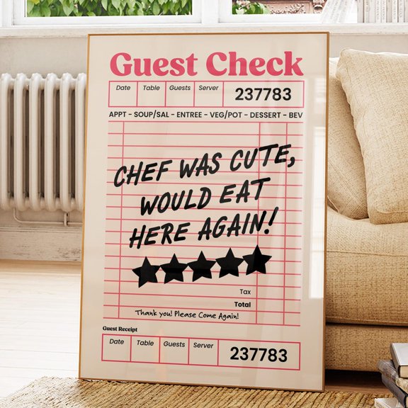 Chef Was Cute Guest Check Wall Art Kitchen Decor