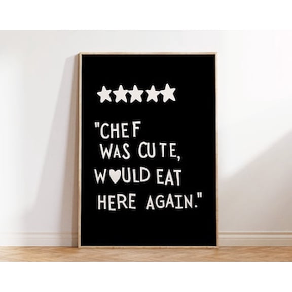 Chef Was Cute Poster Aesthetic Kitchen Decor Heart Poster Cute Cooking Art Funny Chef Poster Quirky Couples Gift 1 Poster, Poster Only