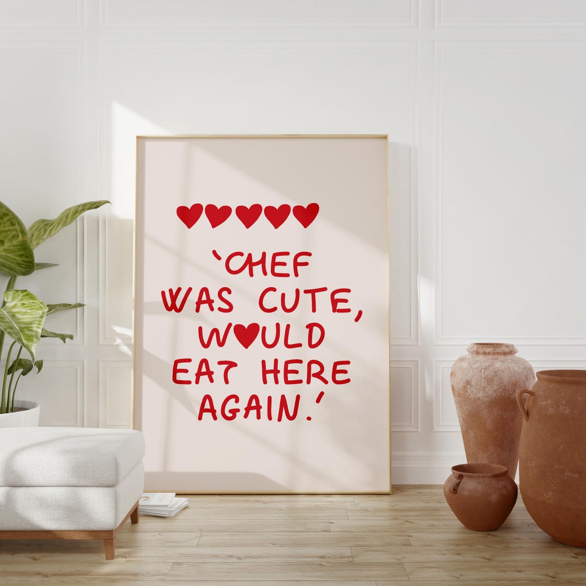 chef was cute aesthetic kitchen print retro wall art... Chef Was Cute Print Chef Print Girly Kitchen Art Red Heart Print ...