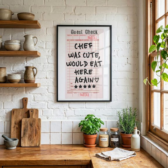 Chef Was Cute Would Eat Here Again, Black Guest Check Poster, Restaurant Owner Gifts, Poster Only