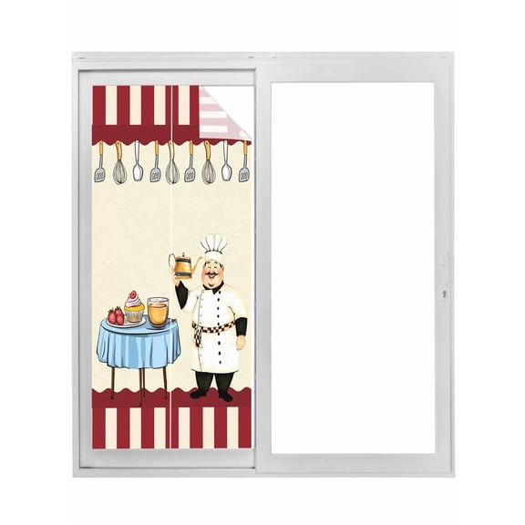 Chef Window Privacy Film, Red Fruit Cake Hat Kitchen Gourmet Vintage Static Cling UV Sun Blocking Tint Film Heat Control Windows Films for Bedroom Bathroom, Window Stickers 23.6"x59"