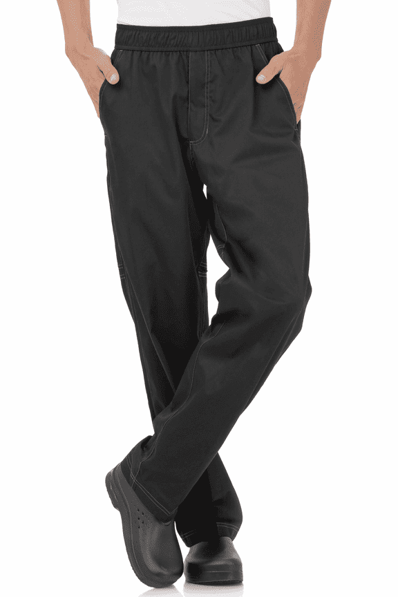 Cool Vent Men's Baggy Chef Pants, Work Pants with 4 Pockets, Medium, Black