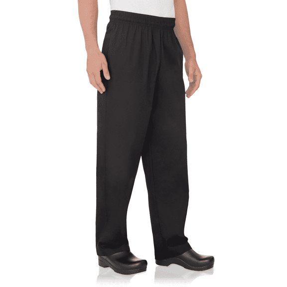 Chef Works Men’s Chef Pants, Black Baggy Chef Pants for Men with Elastic Waist and Pockets, Large