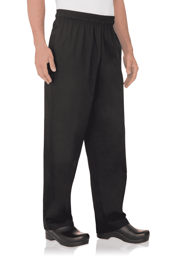 Men’s Chef Pants, Black Baggy Chef Pants for Men with Elastic Waist and Pockets, Medium