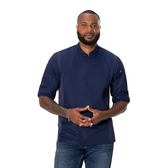 Chef Works Hartford Men's Chef Coat with Cool Vent Side Panels, Slim Fit Work Jacket for Men, 4XL, Navy