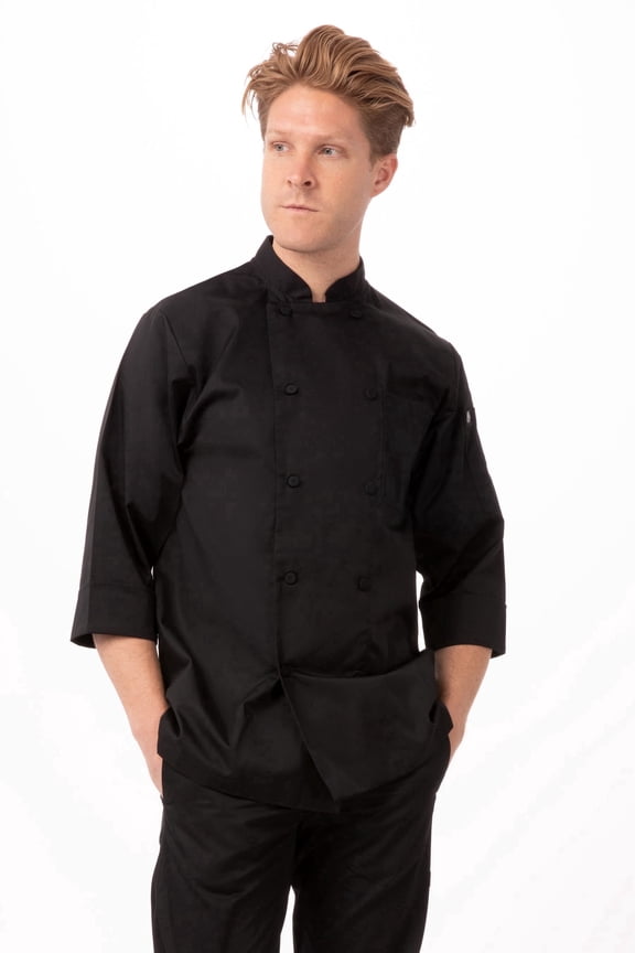 Men's Morocco Chef Coat, Three-Quarter Sleeve Chef Jacket with Pockets, 4XL, Black