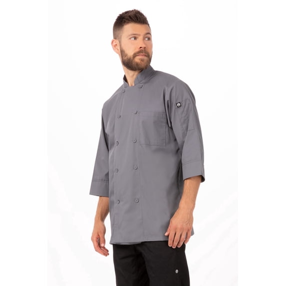 Chef Works Men's Morocco Chef Coat, Three-Quarter Sleeve Chef Jacket with Pockets, XXL, Gray