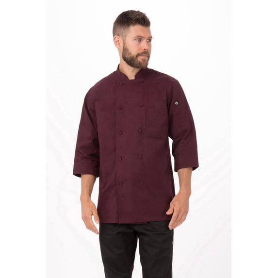 Chef Works Men's Morocco Chef Coat, Three-Quarter Sleeve Chef Jacket with Pockets, XS, Merlot