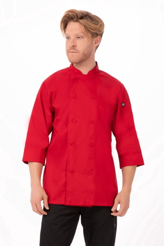 Men's Morocco Chef Coat, Three-Quarter Sleeve Chef Jacket with Pockets, 3XL, Red