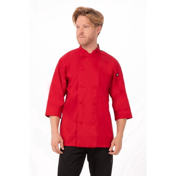 Chef Works Men's Morocco Chef Coat, Three-Quarter Sleeve Chef Jacket with Pockets, Large, Red