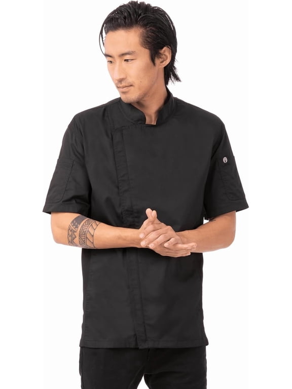 Men's Springfield Chef Coat, Black Chef Jacket with Cool Vent Side Panels, Large