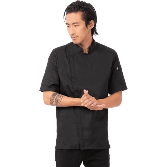 Chef Works Men's Springfield Chef Coat, Black Chef Jacket with Cool Vent Side Panels, Medium