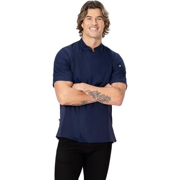 Chef Works Men's Springfield Chef Coat, Navy Chef Jacket with Cool Vent Side Panels, 4XL