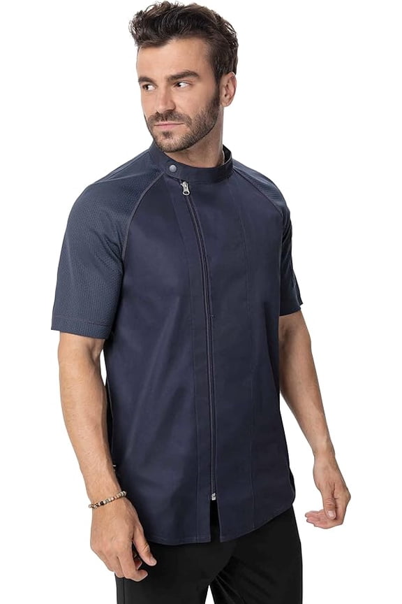 Varkala Men's Chef Coat, Cool Vent Tailored Chef Jacket with Pockets, Medium, Gray