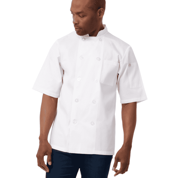 Chef Works Unisex Volnay Chef Coat, White Poly Cotton Chef Jacket with Thermometer Pocket, L