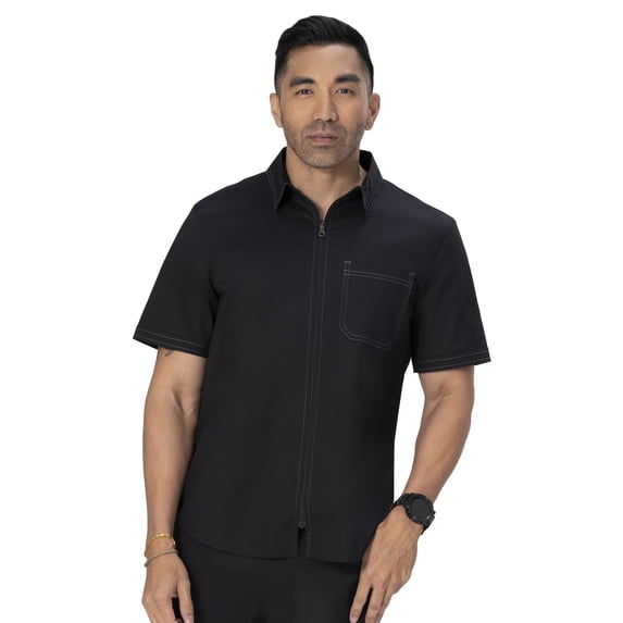 Chef Works Mens Cody Zip Work Shirt, Black, 5X-Large
