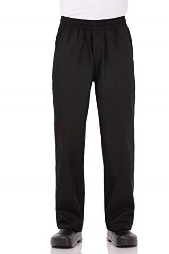 Men’s Chef Pants, Black Baggy Chef Pants for Men with Elastic Waist and Pockets, 2XL