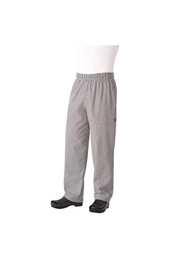 Chef Pants, Checkered Baggy Pants for Men with Elastic Waistband and Pockets, XL