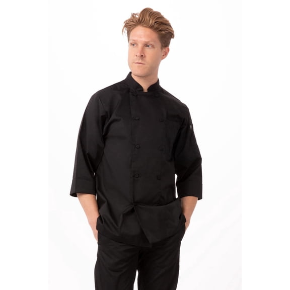 Chef Works Men's Morocco Chef Coat, Three-Quarter Sleeve Work Jacket with Pockets, XS, Black
